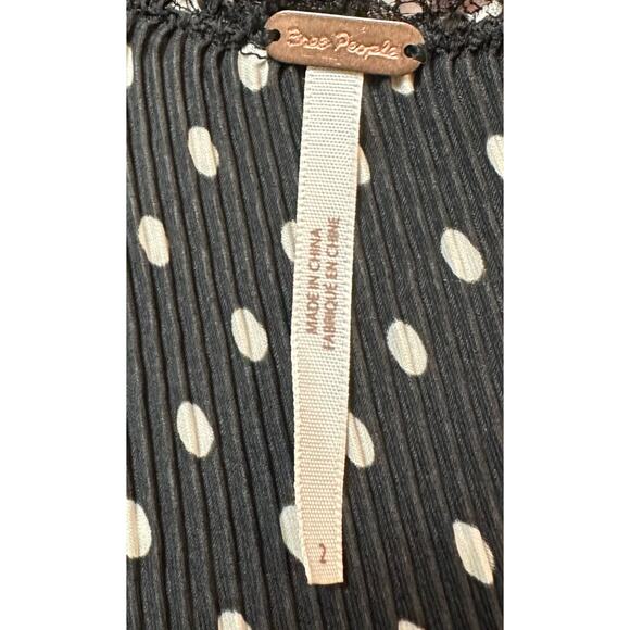 Free People Margot Slip Dress Black Polka Dot Crinkle Lace Trim Midi Size 2 - Picture 11 of 12